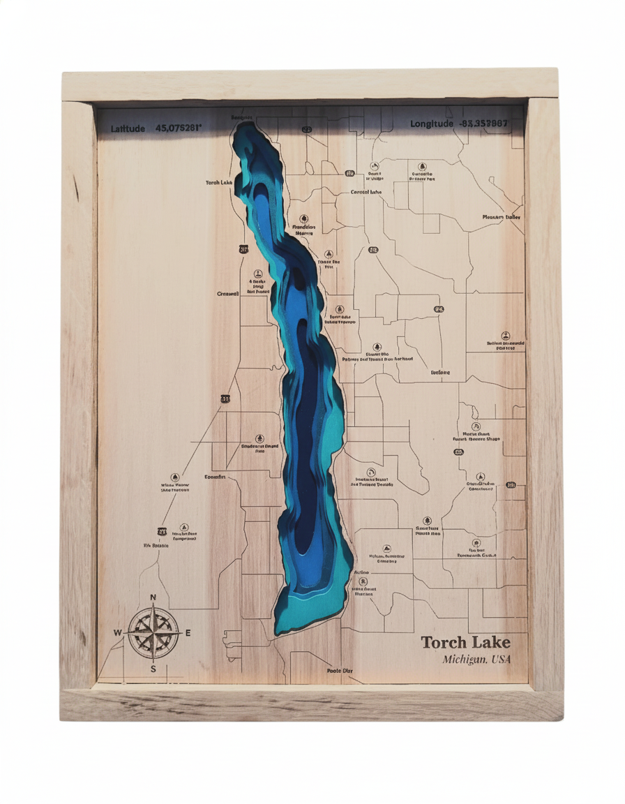 Torch Lake Wooden Map