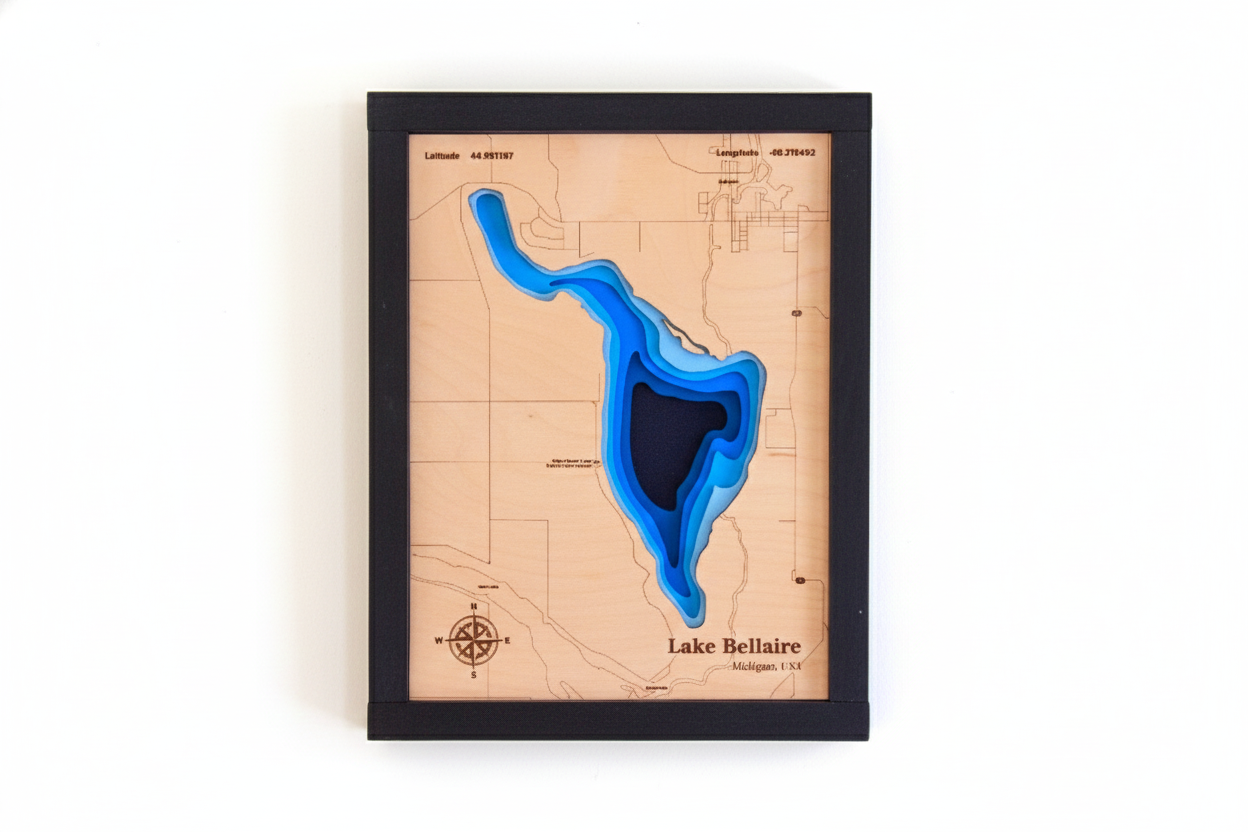 Lake Bellaire Wooden Map Art
