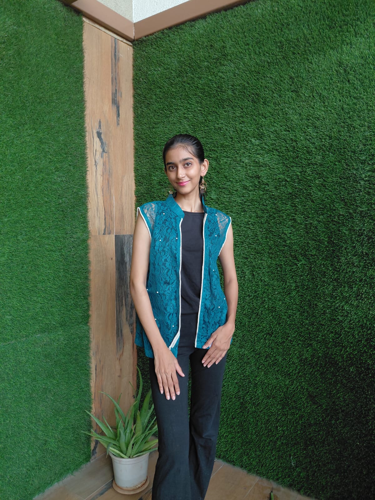 Blue Embroidered Sleeveless Jacket