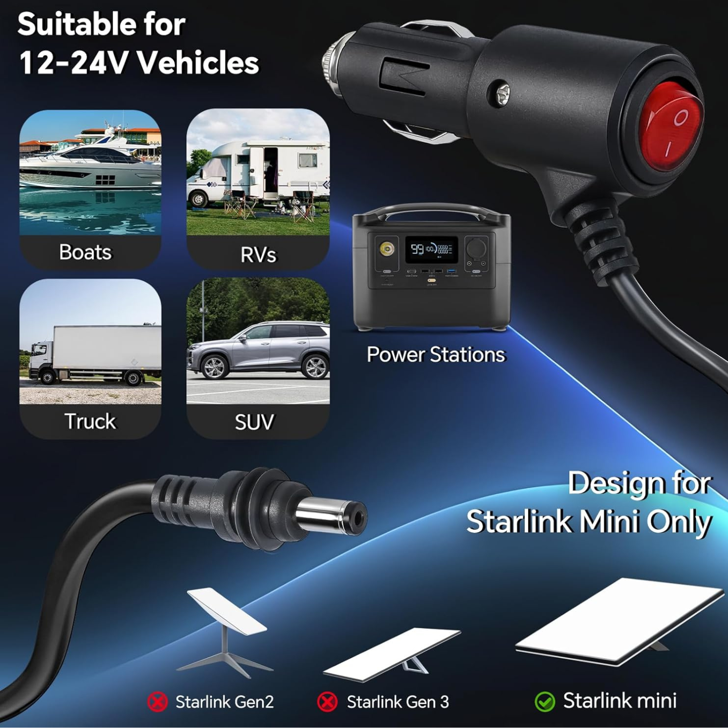 Cable Encendedor Automovil para Starlink Mini