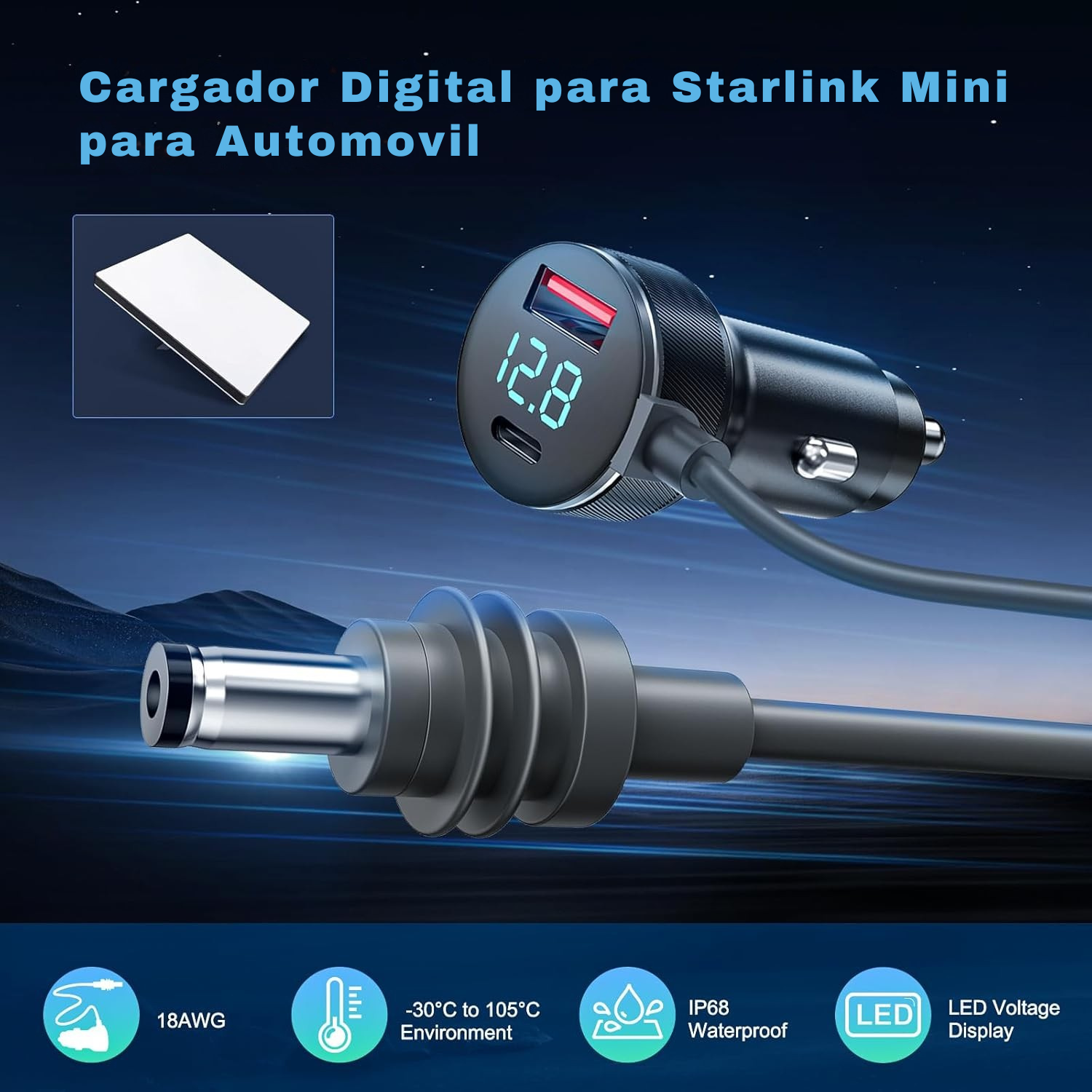 Cable Encendedor Automovil para Starlink Mini con pantalla