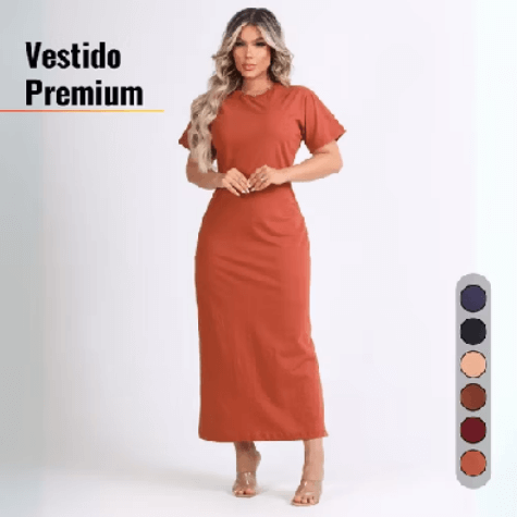 Vestido longo manga curta