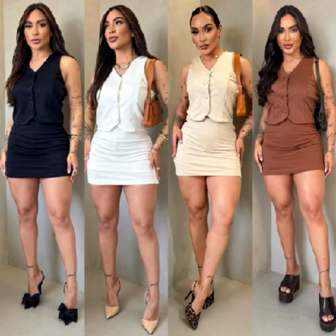 Conjunto colete + short saia