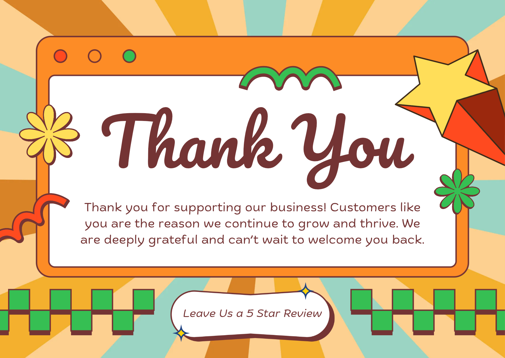 Retro Orange - Thankyou cards - Pack of 100 Cards