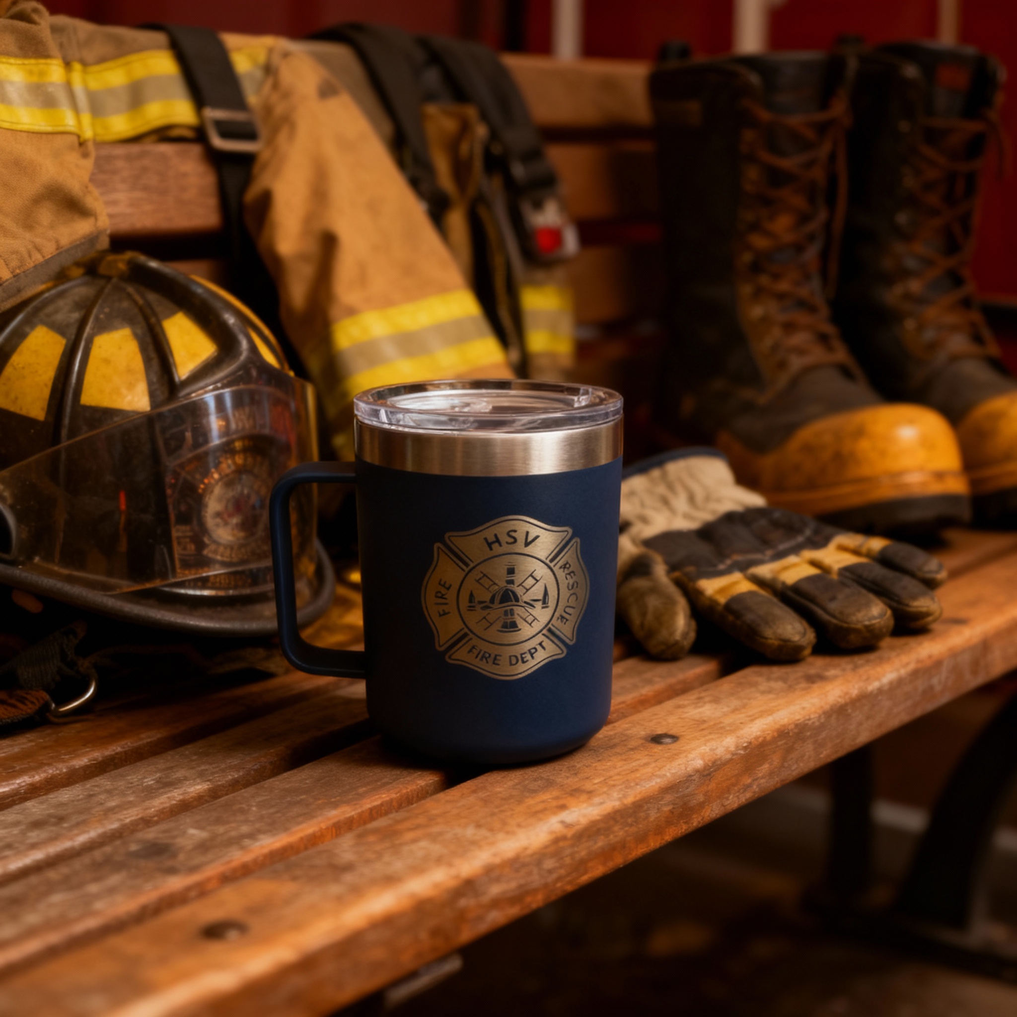 Custom Firefighter Logo Mug – Personalized Firefighter Gift, Engraved Fire Department Coffee Cup, Fireman