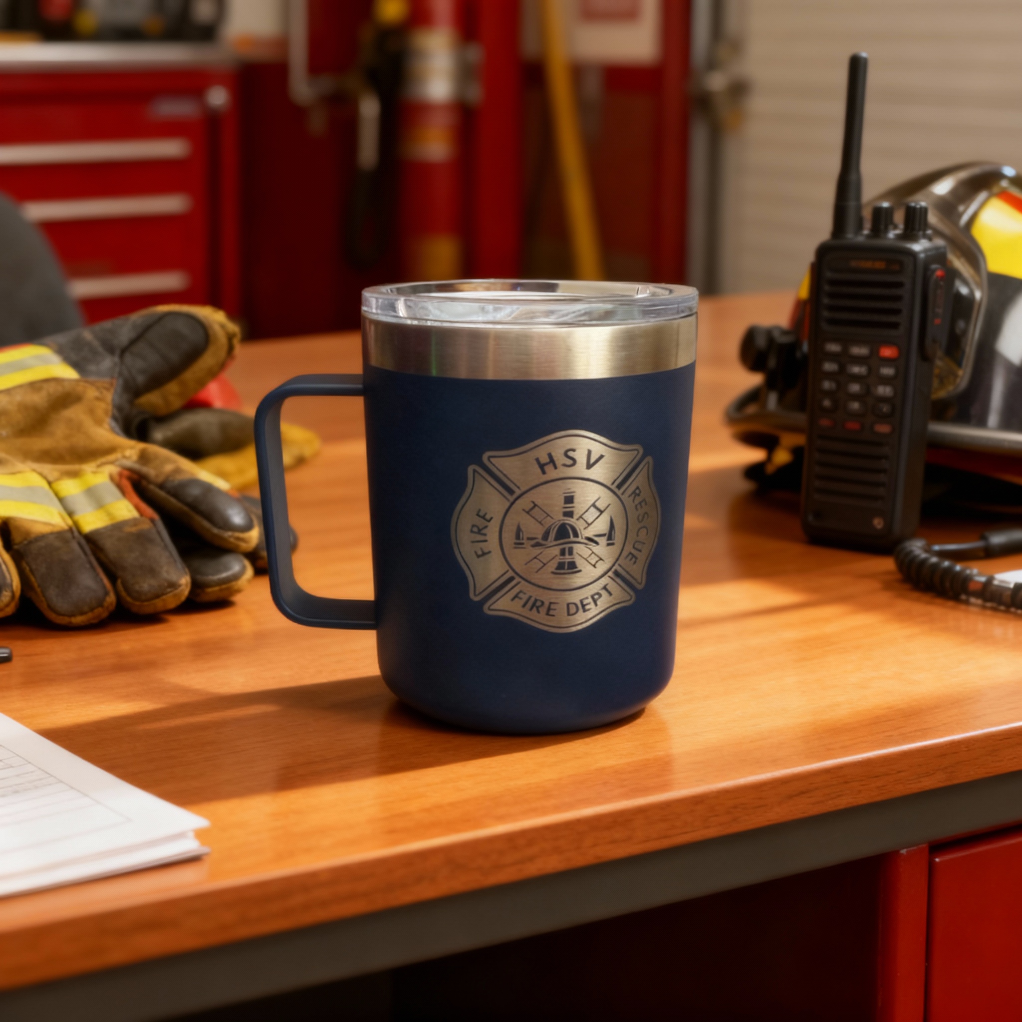 Custom Firefighter Logo Mug – Personalized Firefighter Gift, Engraved Fire Department Coffee Cup, Fireman