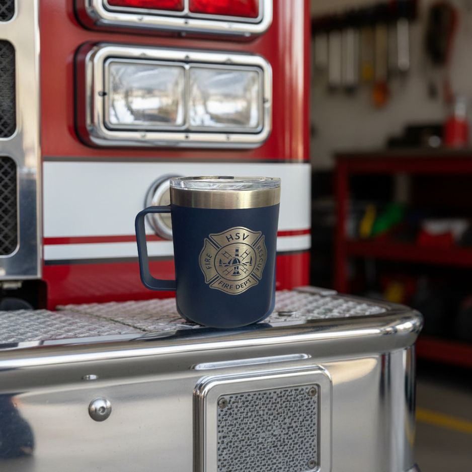 Custom Firefighter Logo Mug – Personalized Firefighter Gift, Engraved Fire Department Coffee Cup, Fireman