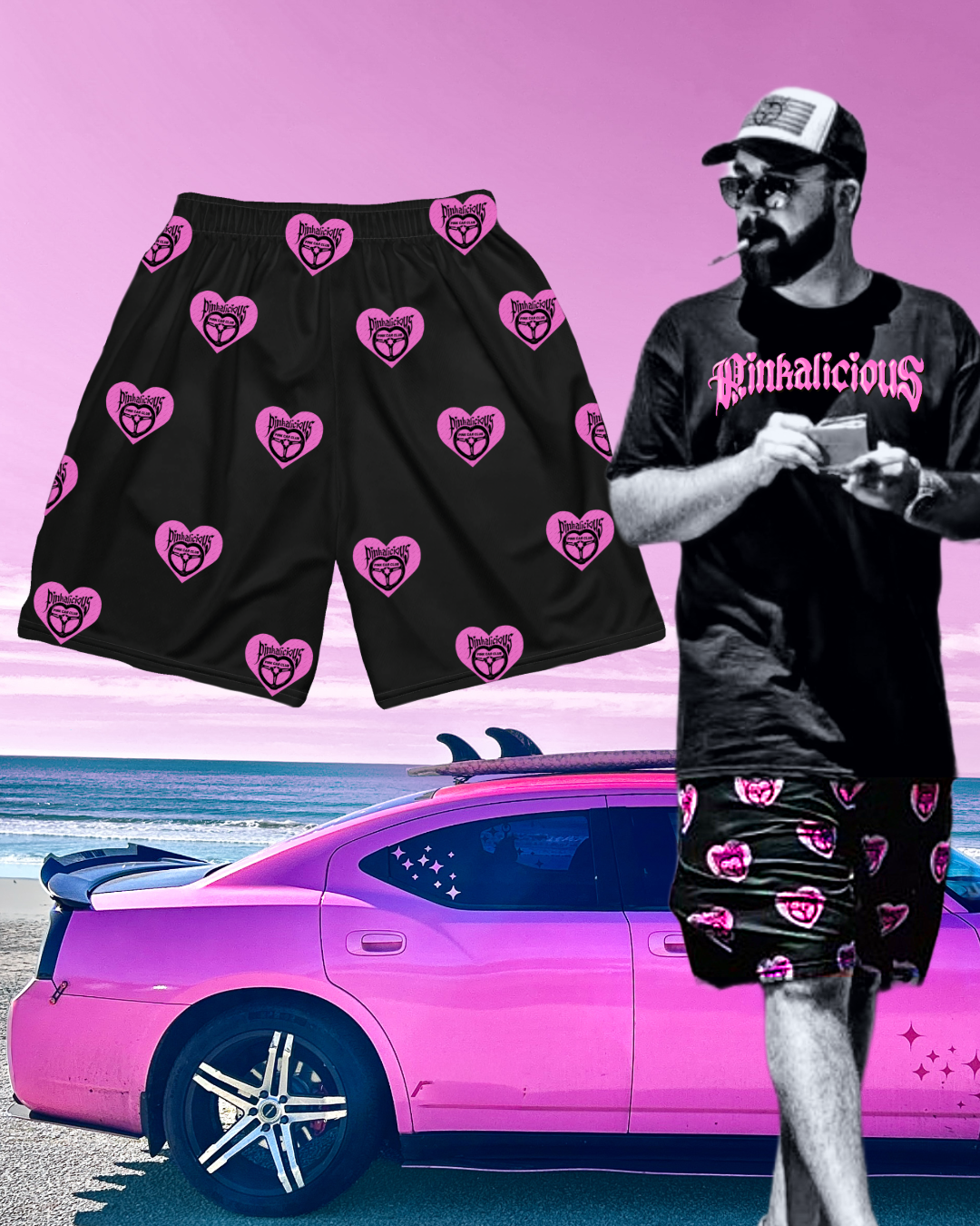 Heart Logo Pattern Active Shorts
