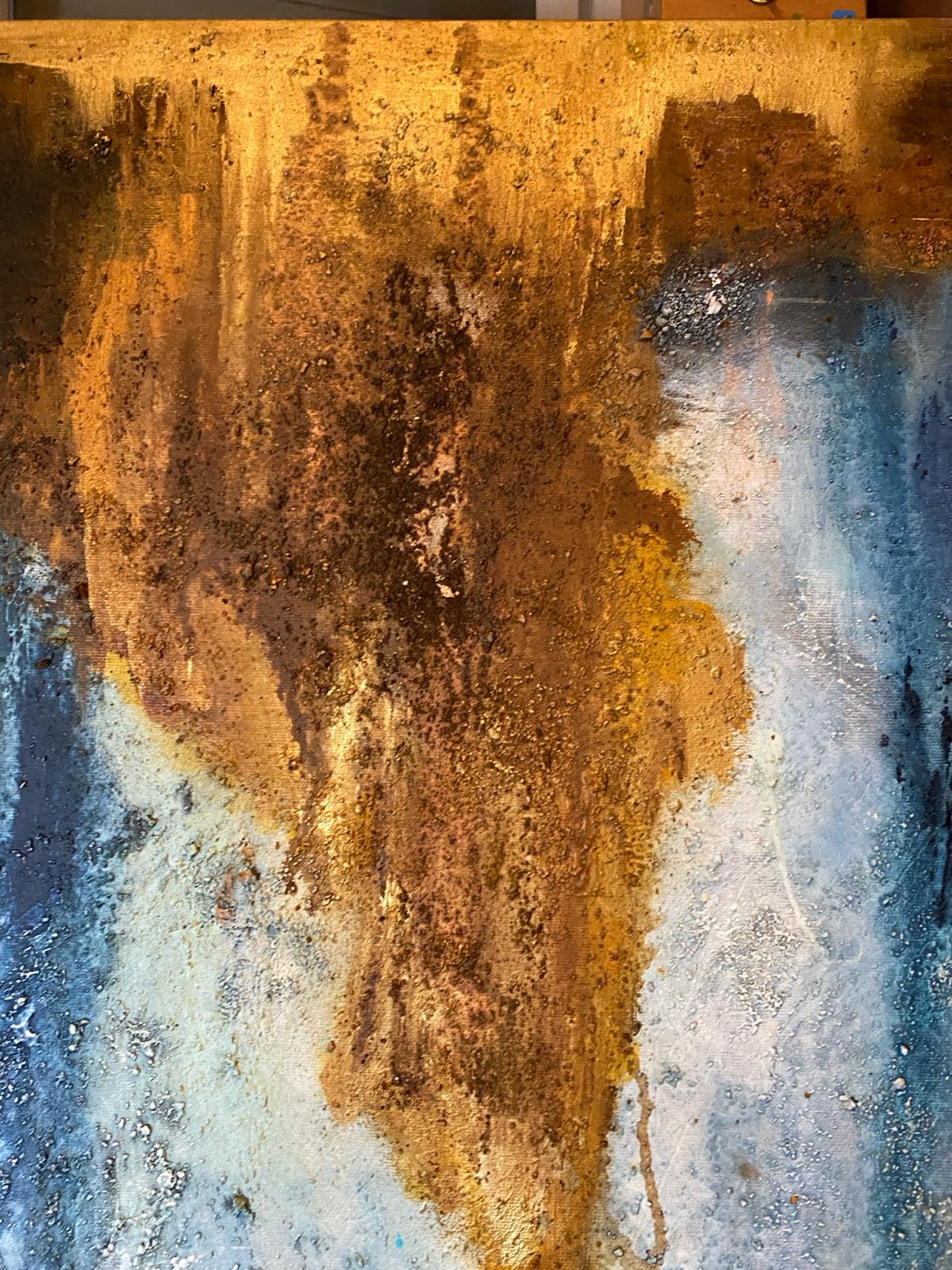 Abstract Blue and Brown Canvas Painting