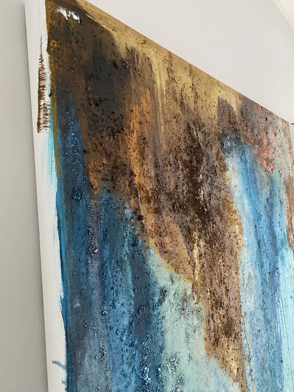 Abstract Blue and Brown Canvas Painting