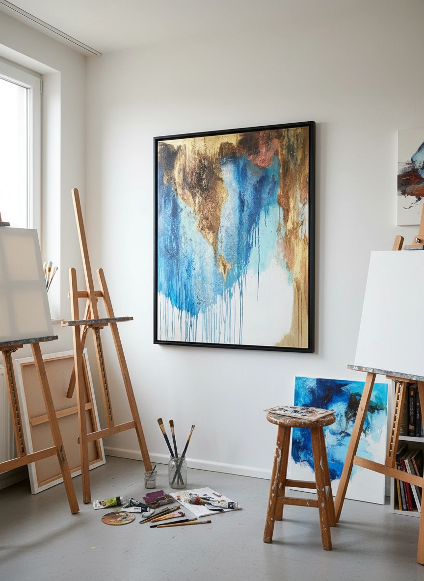 Abstract Blue and Brown Canvas Painting