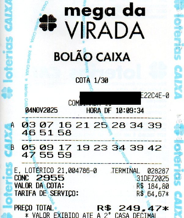 03 MEGA DA VIRADA BOLÃO R$ 249,47