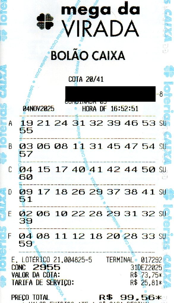 02 MEGA DA VIRADA BOLÃO R$ 99,56