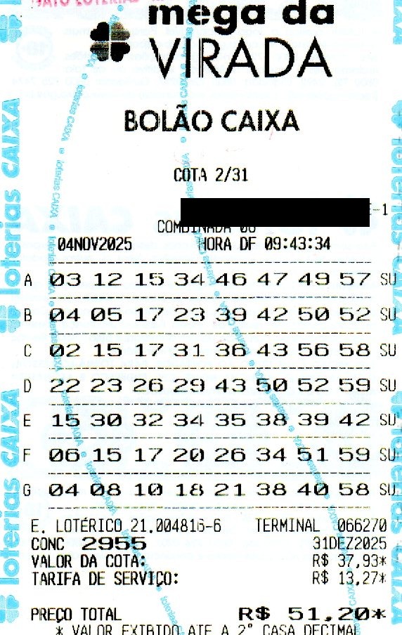 01 MEGA DA VIRADA BOLÃO R$ 51,20