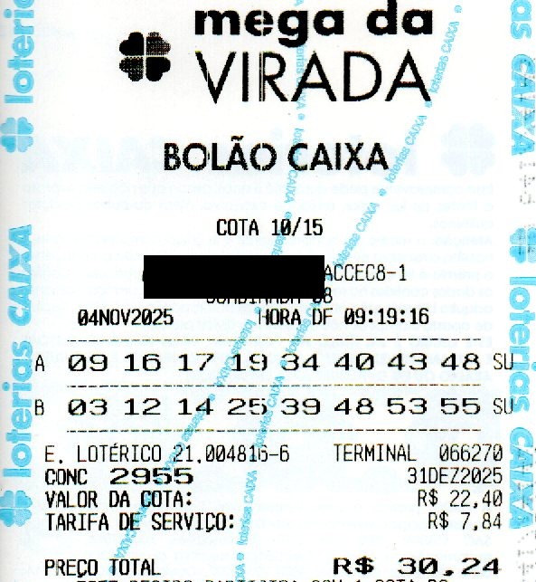 02 MEGA DA VIRADA BOLÃO R$ 30,24
