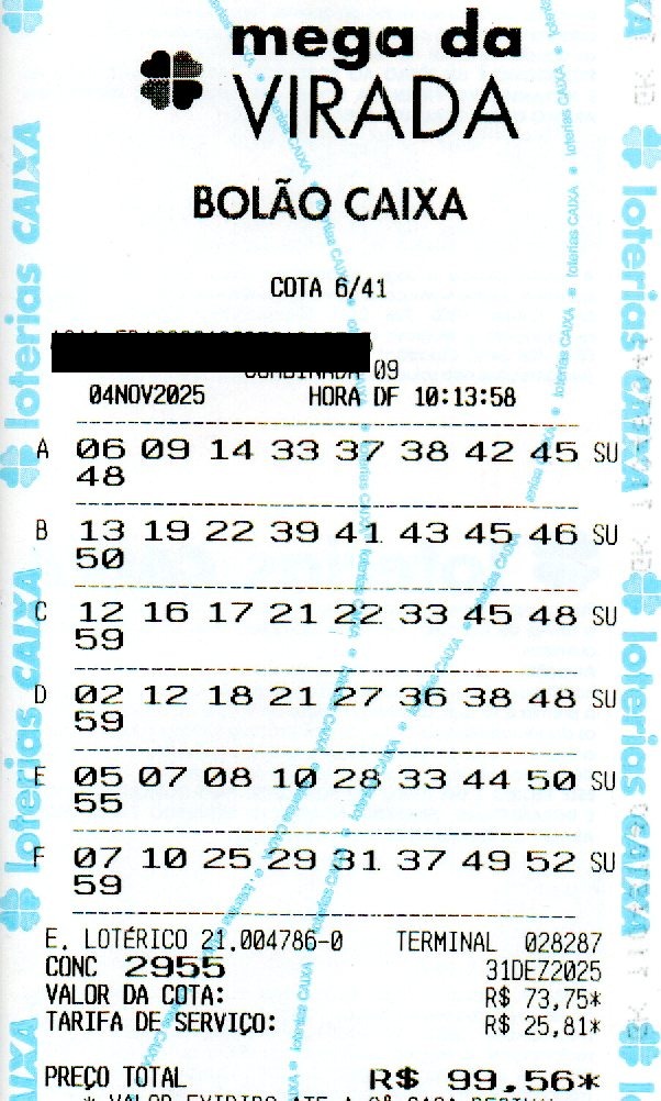 03 MEGA DA VIRADA BOLÃO R$ 99,56