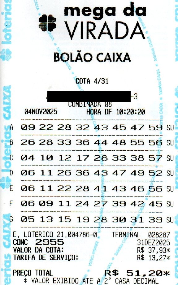 04 MEGA DA VIRADA BOLÃO R$ 51,20