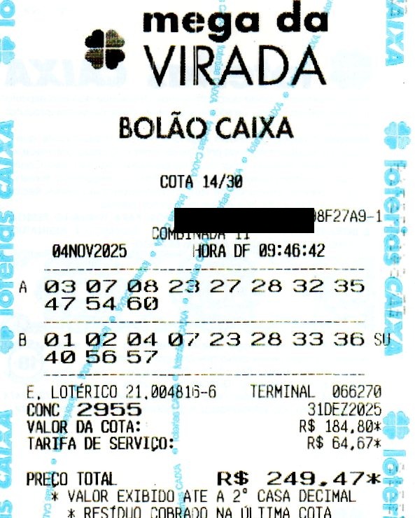 01 MEGA DA VIRADA BOLÃO R$ 249,47