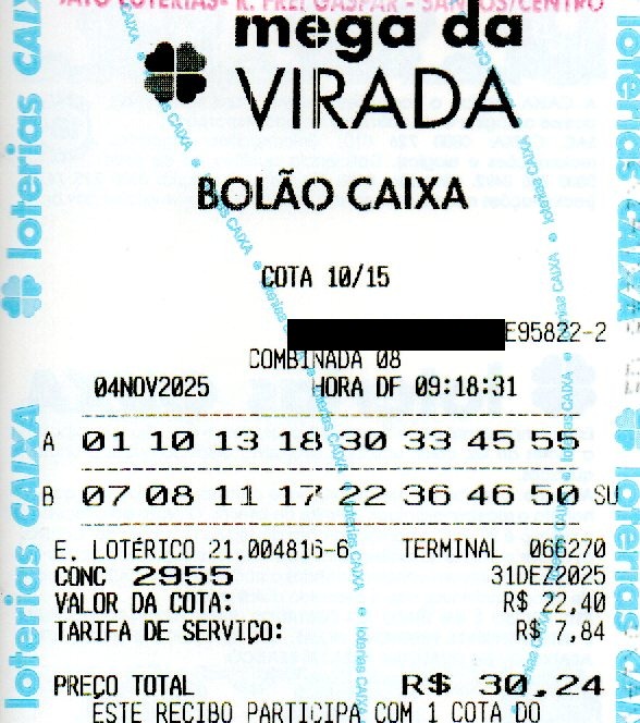 03 MEGA DA VIRADA BOLÃO R$ 30,24