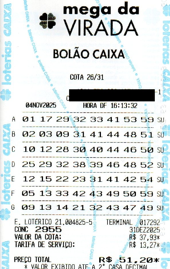 03 MEGA DA VIRADA BOLÃO R$ 51,20