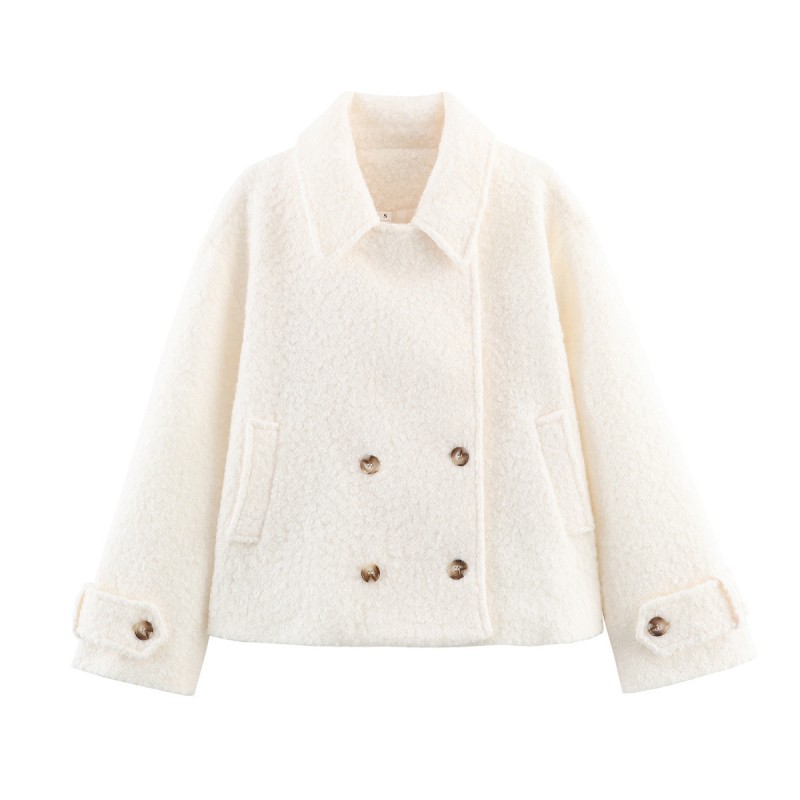 Fall Winter Notched Collar Fleece Coat