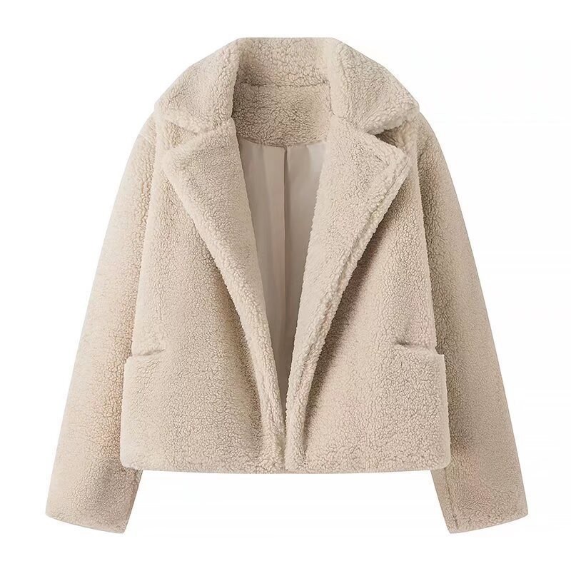 Fall Winter Notched Collar Plush Coat