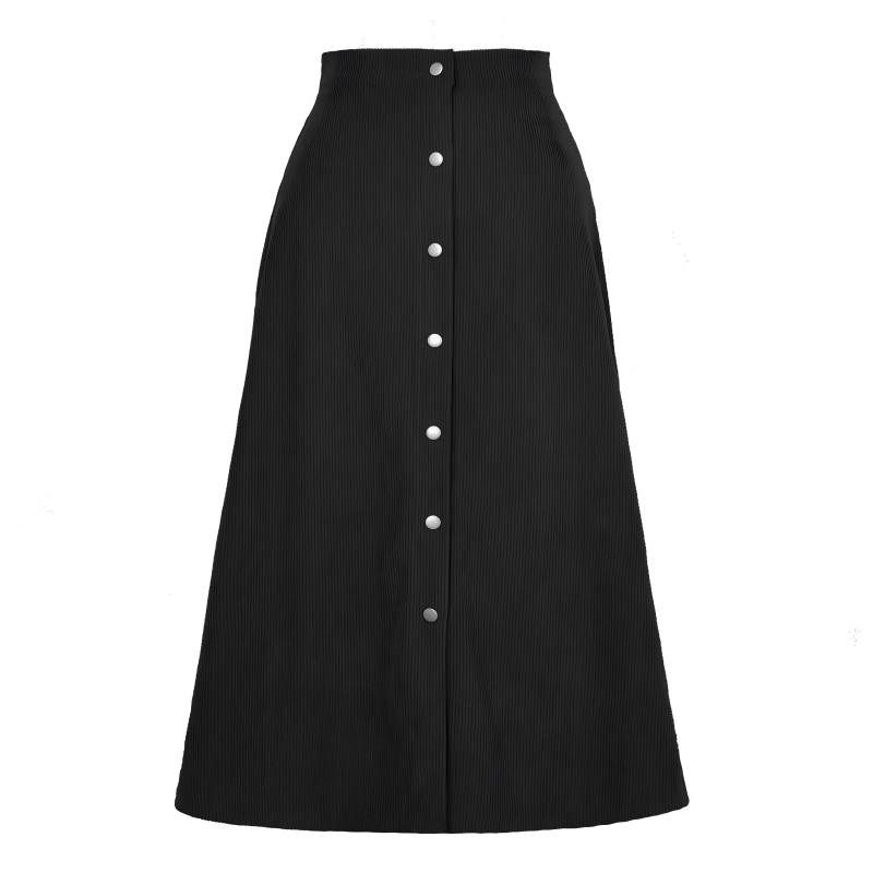  Women’s Corduroy Button-Front Midi Skirt – High Waist Autumn Winter Skirt