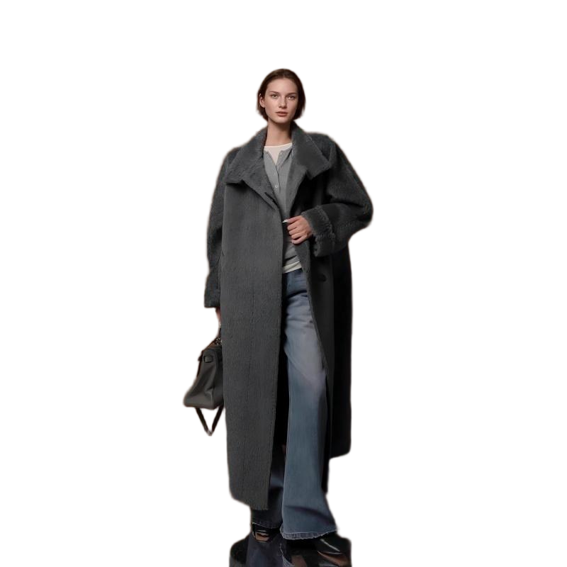 Long Stand-Collar Alpaca Double-Faced Wool Coat