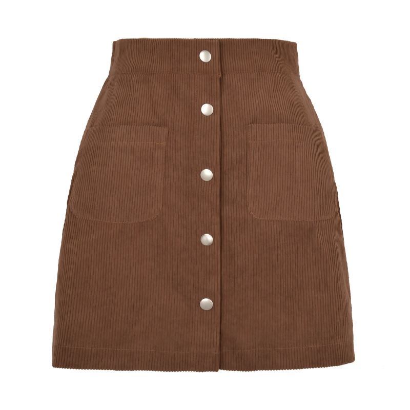 Women’s Corduroy Button-Front Mini Skirt – Slim Fit Solid Color Skirt