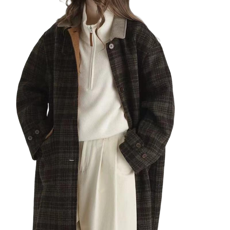 Vintage Wool Lapel Mid-Length Coat for Women