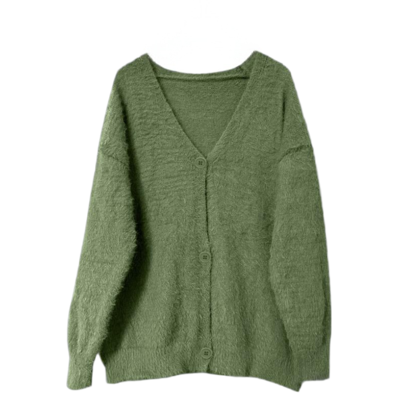 Fall Winter Loose Green Knit Cardigan
