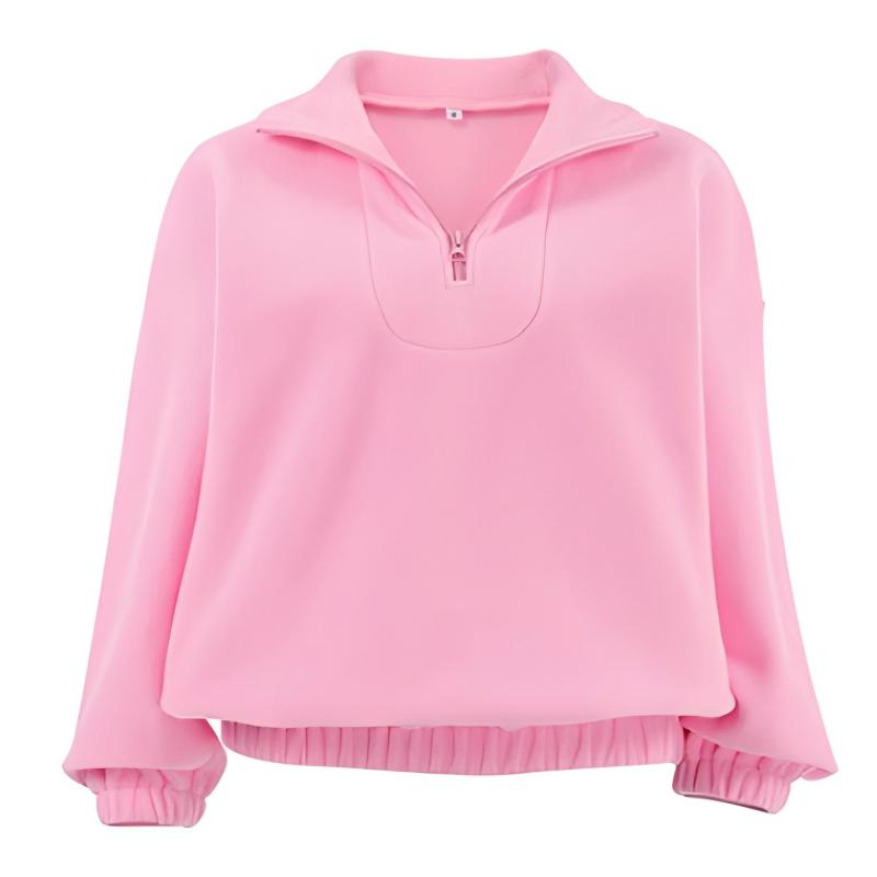 Fall Winter Loose Pink Fleece Pullover Sweatshirt