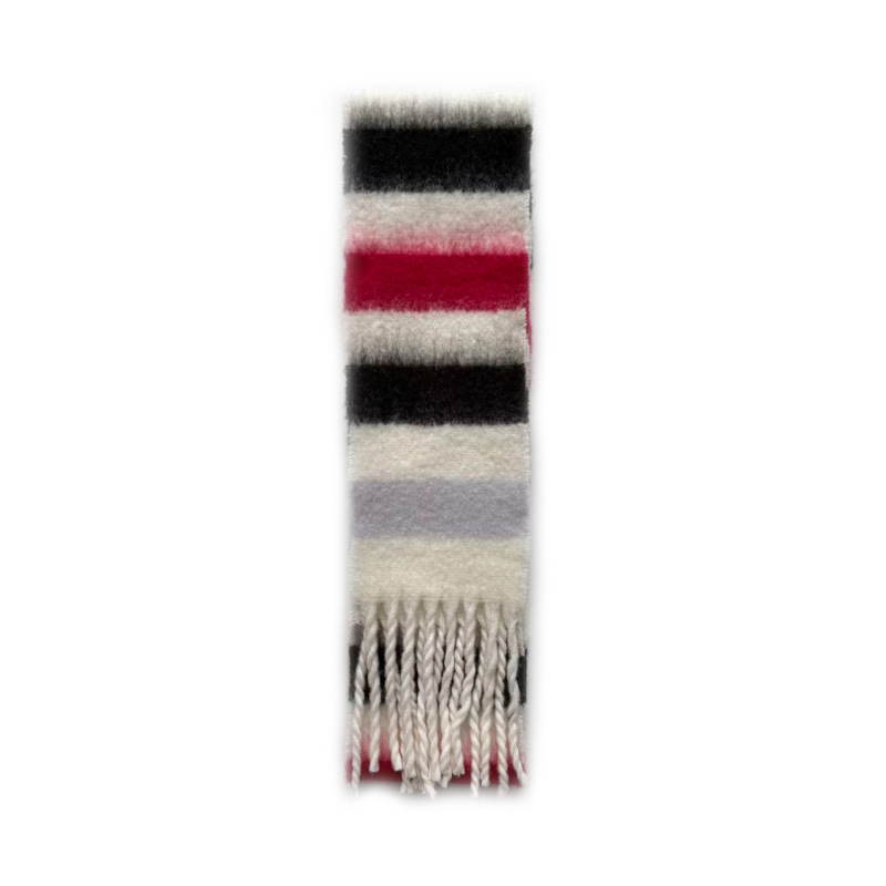 Wool Colorblock Striped Fringe Scarf