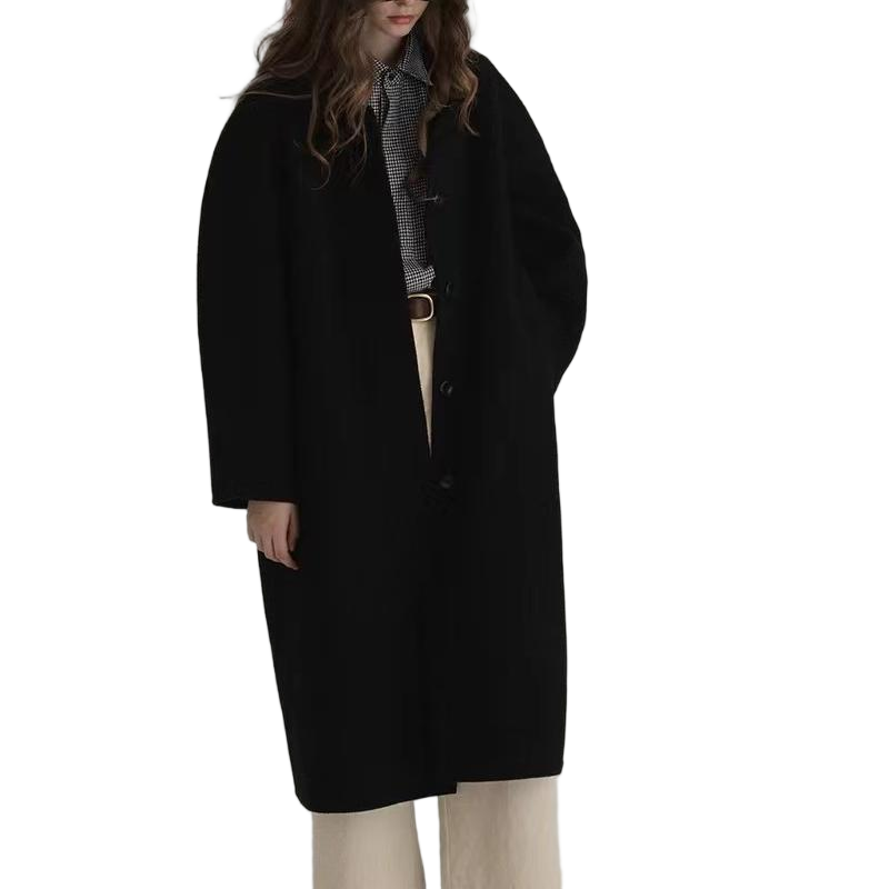 Women’s Vintage Hidden Button Coat – Elegant Mid-Length Overcoat for Autumn & Winter