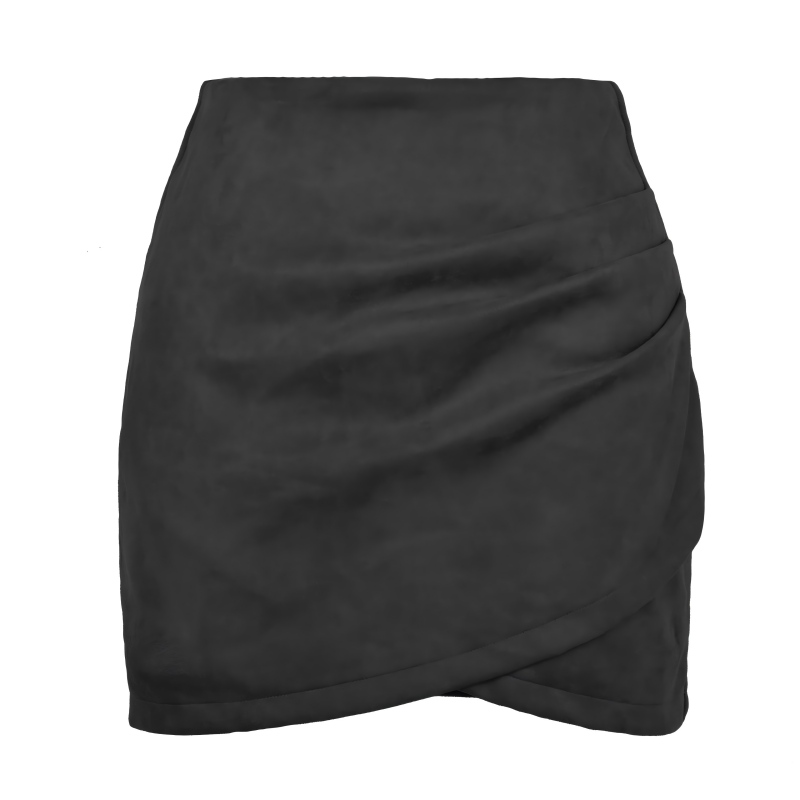 Women’s Suede Pencil Skirt – Asymmetrical Ruffle with Zip Detail