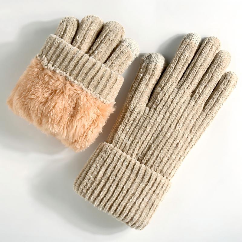 Women’s Winter Chenille Double-Layer Fleece-Lined Touchscreen Gloves