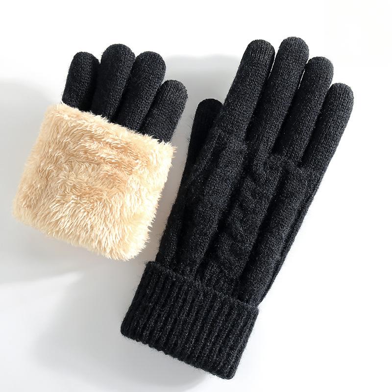 Women’s Winter Double-Layer Knit Touchscreen Gloves