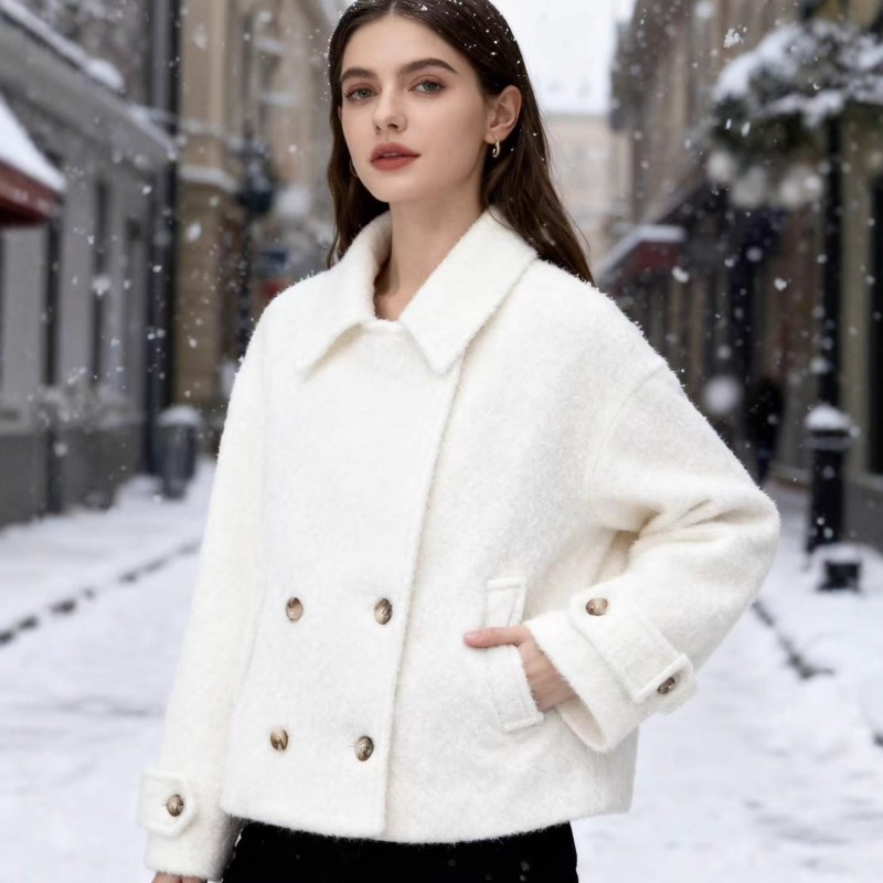 Fall Winter Notched Collar Fleece Coat