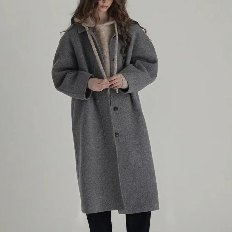 Women’s Vintage Hidden Button Coat – Elegant Mid-Length Overcoat for Autumn & Winter