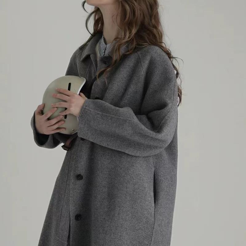 Women’s Vintage Hidden Button Coat – Elegant Mid-Length Overcoat for Autumn & Winter