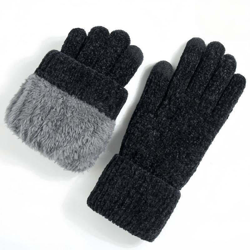 Women’s Winter Chenille Double-Layer Fleece-Lined Touchscreen Gloves