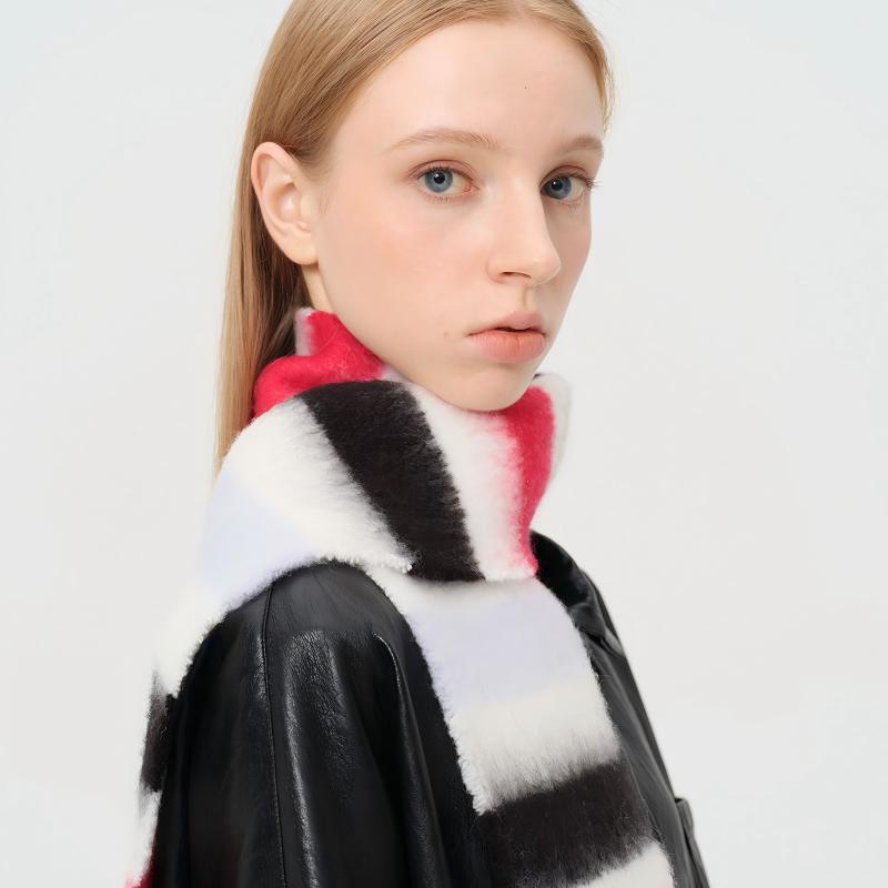 Wool Colorblock Striped Fringe Scarf