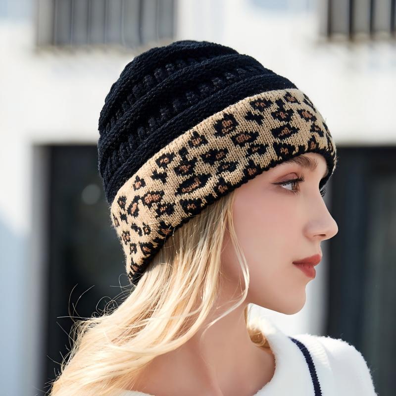 Women’s Autumn/Winter Leopard Print Knit Beanie