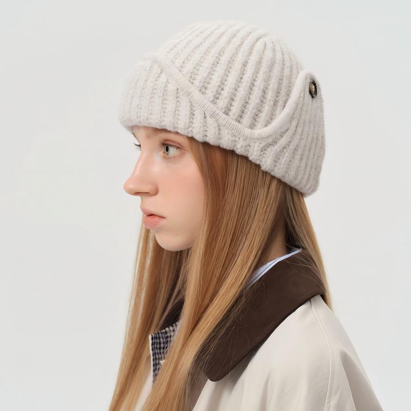 Women’s Autumn/Winter Solid Color Wool Blend Aviator Knit Hat
