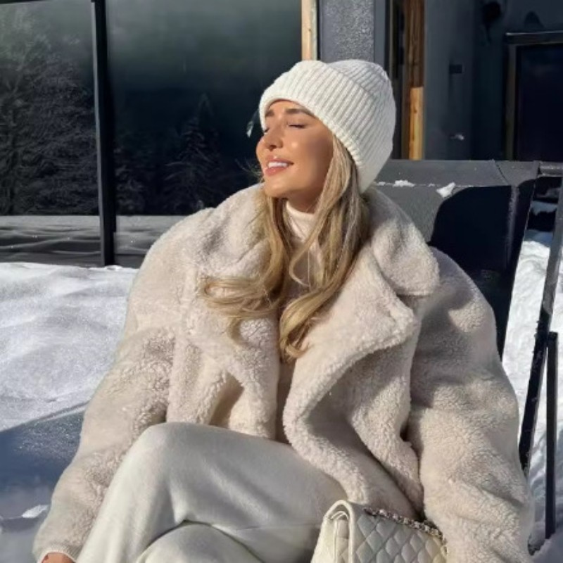 Fall Winter Notched Collar Plush Coat