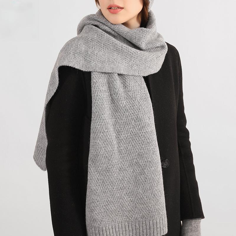 Women’s Autumn/Winter Solid Color Knit Wool Long Scarf