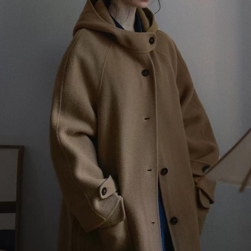 Women’s Vintage Shearling Hooded Mid-Length Coat