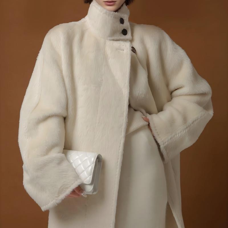 Long Stand-Collar Alpaca Double-Faced Wool Coat
