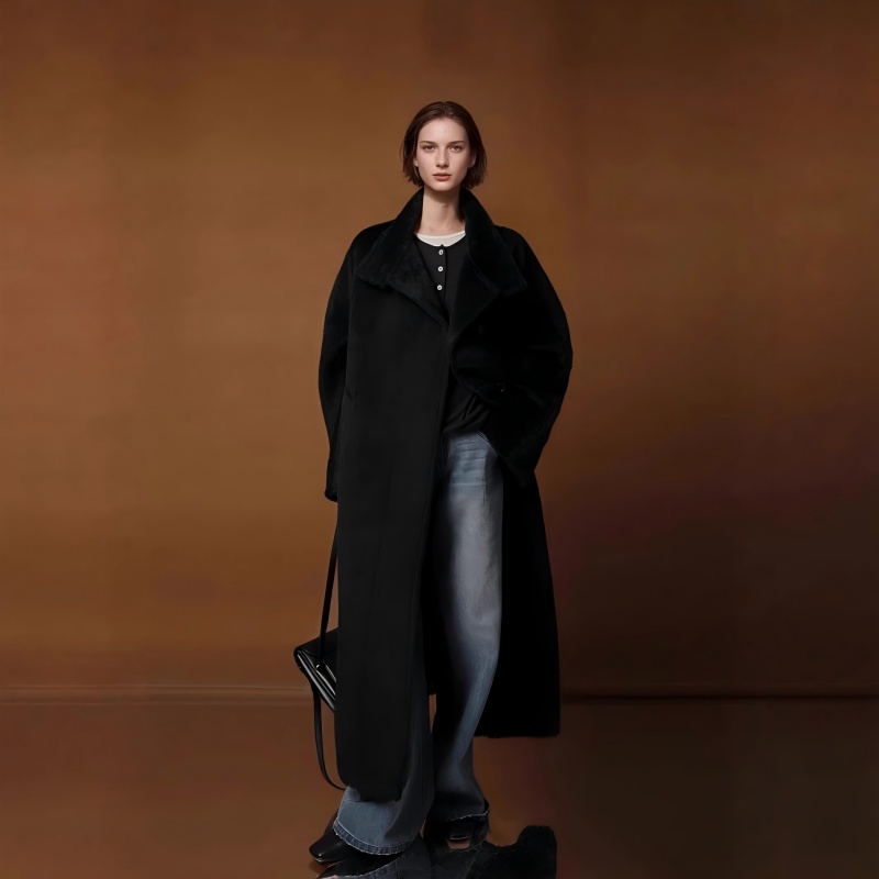 Long Stand-Collar Alpaca Double-Faced Wool Coat