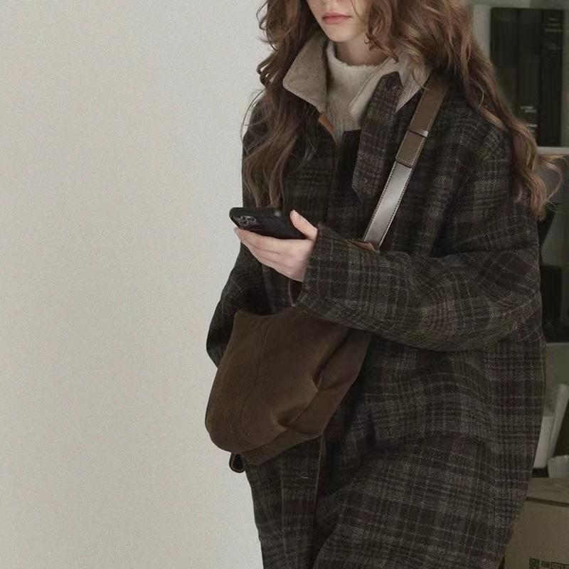  Vintage Wool Lapel Mid-Length Coat for Women